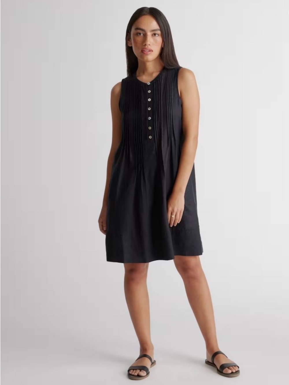 Quince 100% European Linen Sleeveless Black Swing Dress Small NWT